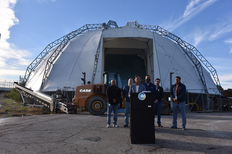 ACM Sheryl M. M. Long addresses the media about winter preparedness.